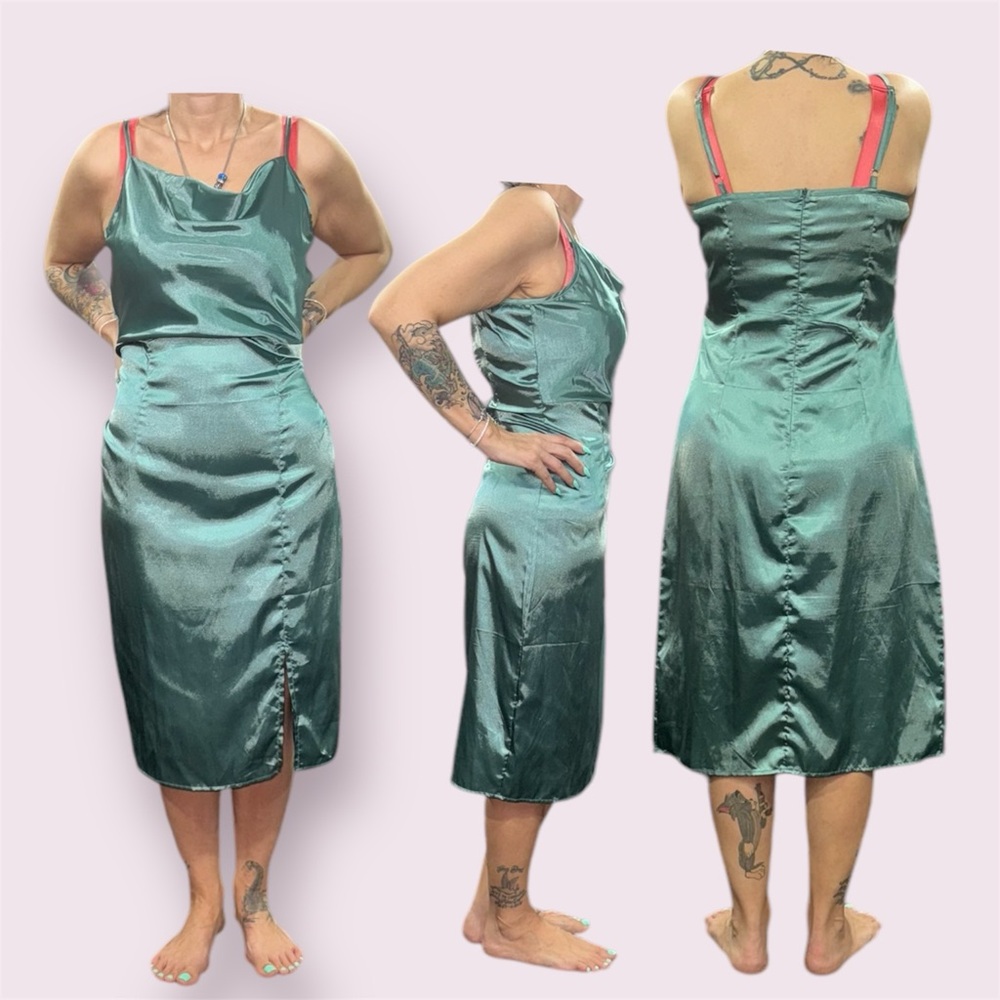 Elegant Green Satin Slip Dress